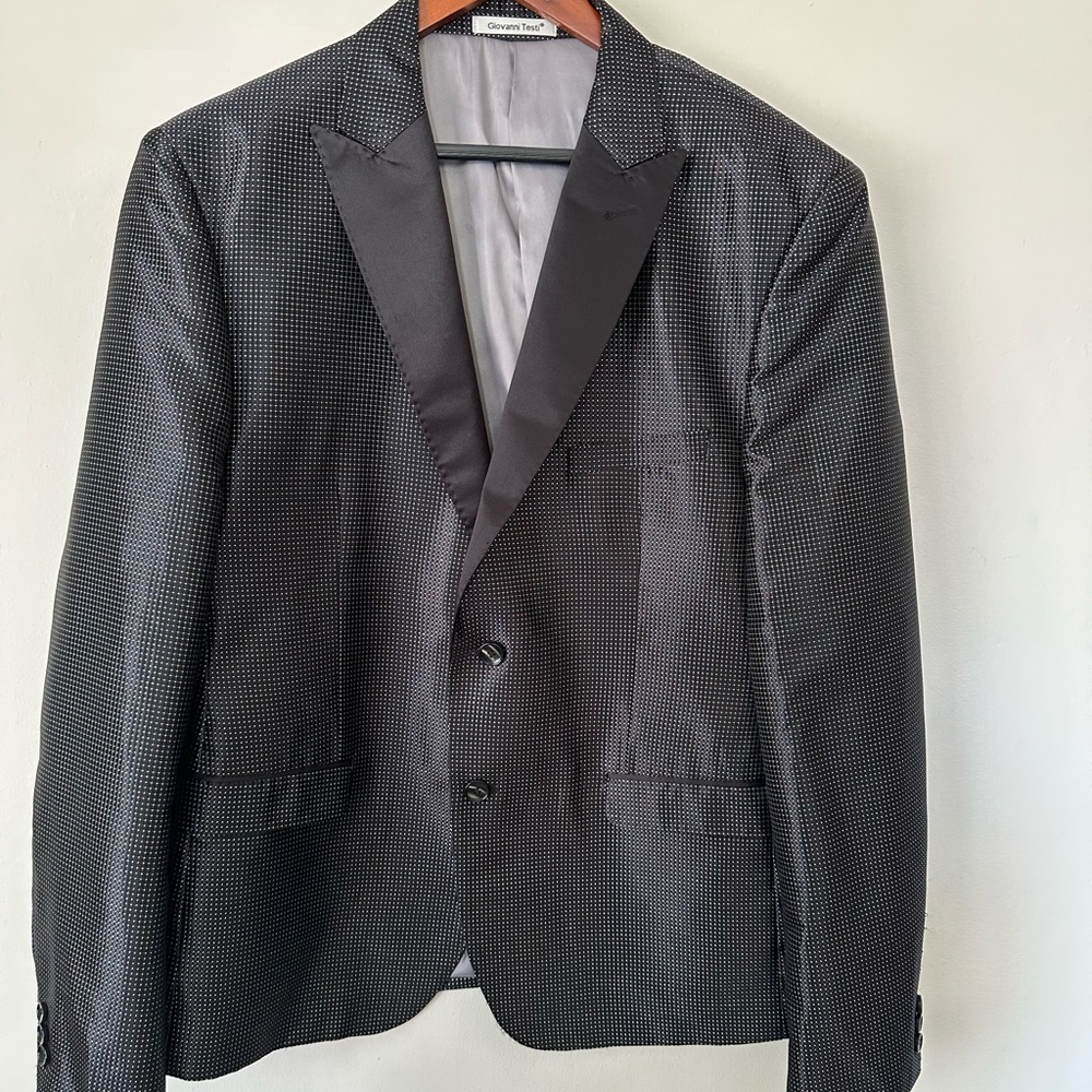 Giovanni Testi Black Blazer with Silver Polkadots Size 50R
